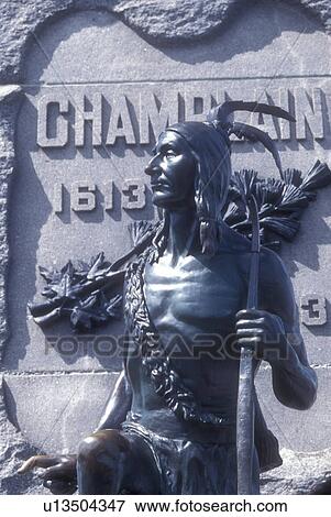 Stock Photo -  Ontario, Ottawa, Canada, Indian sculpture on the Champlain Monument in Ottawa.. Fotosearch