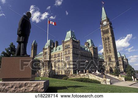 Picture -  Ottawa, Parliament, Ontario, Canada, The magnificent Gothic style Parliament Buildings on Parliament Hill in Ottawa the capital city of Canada in the Province of Ontario.. Fotosearch