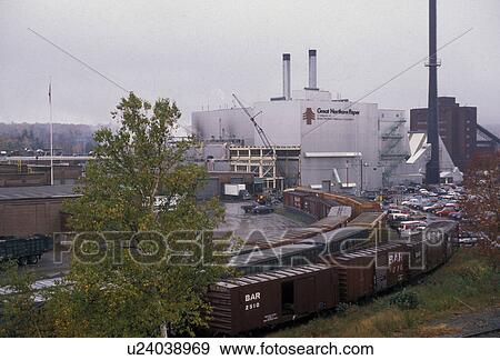 paper mill, train, Maine, East Millinocket, Loading a freight train at the Georgia Pacific Paper Mill (formely Great Northern) in East Millinocket. View Large Photo Image Stock Photo - paper mill, train, Maine, East Millinocket, Loading a freight train at the Georgia Pacific Paper Mill (formely Great Northern) in East Millinocket.. Fotosearch