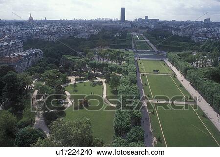 Paris, aerial, France, City of Light, Europe, Aerial view of Parc du Champ de Mars from the Eiffel Tower in Paris, France. View Large Photo Image Stock Image - Paris, aerial, France, City of Light, Europe, Aerial view of Parc du Champ de Mars from the Eiffel Tower in Paris, France.. Fotosearch