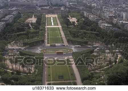 Paris, aerial, France, City of Light, Europe, Aerial view of Parc du Champ de Mars from the Eiffel Tower in Paris, France. View Large Photo Image Stock Image - Paris, aerial, France, City of Light, Europe, Aerial view of Parc du Champ de Mars from the Eiffel Tower in Paris, France.. Fotosearch