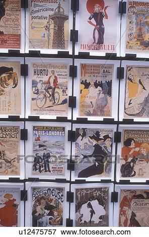 Stock Photo -  Paris, France, City of Light, Europe, Postcards of famous pieces of art for sale in Paris, France.. Fotosearch
