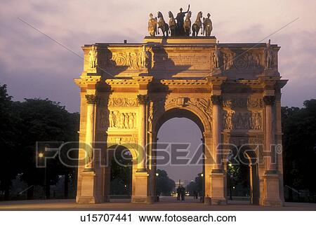 Stock Image -  Paris, France, Europe, Jardins des Tuileries, Mini Arc de Triomphe at the Jardins des Tuileries at sunset in Paris. . Fotosearch