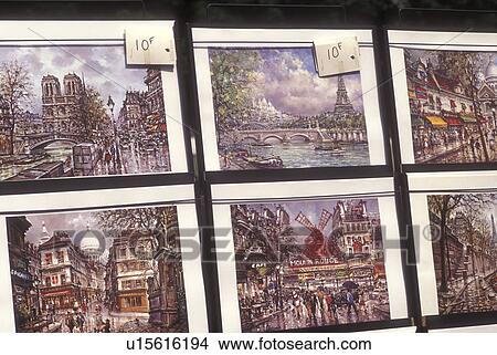 Picture -  Paris, France, Europe, Prints of Paris for sale along the quais of Rive Gauche (Left Bank) of the Seine River in Paris.. Fotosearch
