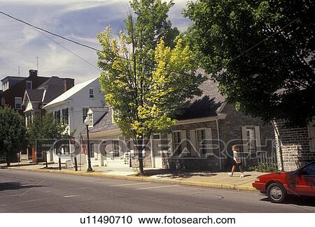 Stock Image -  Pennsylvania, Pennsylvania Dutch Country, Johannes Mueller House in the town of Lititz in the state of Pennsylvania . Fotosearch