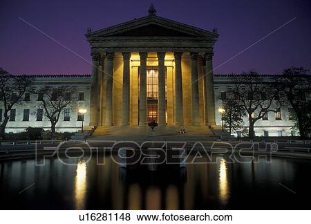 Stock Photo -  Philadelphia, museum, Pennsylvania, Philadelphia Museum of Art illuminated at night in downtown Philadelphia in the state of Pennsylvania. . Fotosearch
