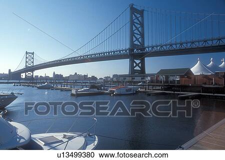 Philadelphia, Penn's Landing, Pennsylvania, Benjamin Franklin Bridge from Historic Penn's Landing on the Delaware River in Philadelphia, Pennsylvania. View Large Photo Image Stock Image - Philadelphia, Penn's Landing, Pennsylvania, Benjamin Franklin Bridge from Historic Penn's Landing on the Delaware River in Philadelphia, Pennsylvania.. Fotosearch