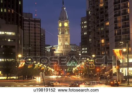 Philadelphia, Pennsylvania, City Hall, Benjamin Franklin Parkway and City Hall illuminated in the evening in downtown Philadelphia, Pennsylvania. View Large Photo Image Stock Image - Philadelphia, Pennsylvania, City Hall, Benjamin Franklin Parkway and City Hall illuminated in the evening in downtown Philadelphia, Pennsylvania.. Fotosearch