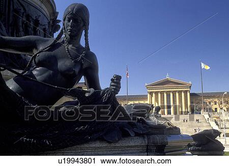 Stock Image -  Philadelphia, Pennsylvania, Fairmount Park, Statue in front of the Philadelphia Museum of Art in the City of Brotherly Love Philadelphia in the state of Pennsylvania.. Fotosearch