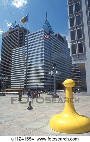 Philadelphia, Pennsylvania, Game piece statues at the plaza of the Municipal Building in downtown skyline of Philadelphia, Pennsylvania. View Large Photo Image Picture - Philadelphia, Pennsylvania, Game piece statues at the plaza of the Municipal Building in downtown skyline of Philadelphia, Pennsylvania.. Fotosearch