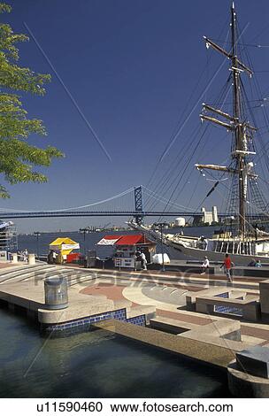 Philadelphia, Pennsylvania, Penn's Landing, Gazela of Philadelphia (built in 1883) is docked on the waterfront of Historic Penn's Landing along the Delaware River in Philadelphia in the state of Pennsylvania. Benjamin Franklin Bridge in the background. View Large Photo Image Stock Image - Philadelphia, Pennsylvania, Penn's Landing, Gazela of Philadelphia (built in 1883) is docked on the waterfront of Historic Penn's Landing along the Delaware River in Philadelphia in the state of Pennsylvania. Benjamin Franklin Bridge in the background.. Fotosearch