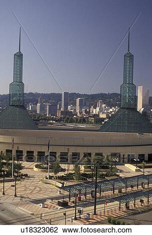 Stock Image -  Portland, convention center, Oregon, Oregon Convention Center and downtown skyline of Portland in the state of Oregon.. Fotosearch