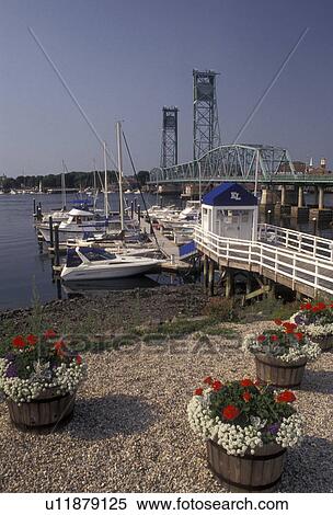 Portsmouth, New Hampshire, Maine, border, Scenic view of the Piscatagua River and Memorial Bridge from the waterfront in Kittery in the state of Maine. View Large Photo Image Stock Photography - Portsmouth, New Hampshire, Maine, border, Scenic view of the Piscatagua River and Memorial Bridge from the waterfront in Kittery in the state of Maine.. Fotosearch