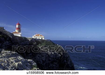 Stock Photograph -  Portugal, Algarve, Lighthouse at Cabo de Sao Vincente along Algarve Coast of the Atlantic Ocean, Europe's south-westernmost point.. Fotosearch