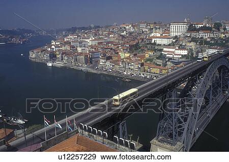Portugal, Porto, Aerial view of the Ponte de Dom Luis over the Rio Douro in Porto View Large Photo Image Stock Photo - Portugal, Porto, Aerial view of the Ponte de Dom Luis over the Rio Douro in Porto . Fotosearch