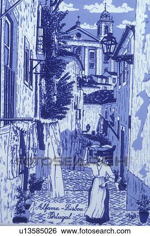 Portugal, tile, Algarve, Ceramic Portuguese blue and white tile. View Large Photo Image Stock Photograph - Portugal, tile, Algarve, Ceramic Portuguese blue and white tile.. Fotosearch