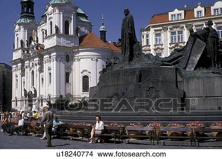 Prague, Czech Republic, Europe, Monument of religious Reformer John Huss in the Old Town Square outside St. Nicholas Church (Kostel Sv. Mikulase) in Prague. View Large Photo Image Picture - Prague, Czech Republic, Europe, Monument of religious Reformer John Huss in the Old Town Square outside St. Nicholas Church (Kostel Sv. Mikulase) in Prague.. Fotosearch