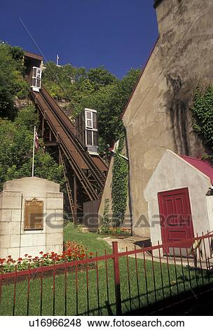 Stock Photo -  Quebec City, funicular, funiculaire, Quebec, Canada, Funiculaire (a steep cable railway) at Quartier Petit-Champlain in Quebec City in the Province of Quebec, Canada.. Fotosearch