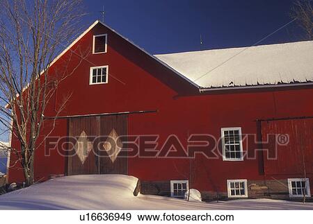 red barn, Vermont, Underhill, VT, Red barn, snow, winter. View Large Photo Image Stock Photo - red barn, Vermont, Underhill, VT, Red barn, snow, winter.. Fotosearch