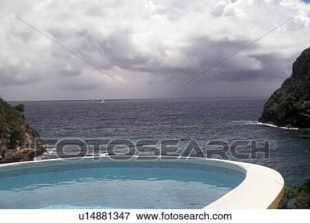 resort, island, paradise, Antigua, Caribbean, Caribbean Islands, Swimming pool overlooking Half Moon Bay on the island of Antigua (a British Commonwealth member). View Large Photo Image Stock Photo - resort, island, paradise, Antigua, Caribbean, Caribbean Islands, Swimming pool overlooking Half Moon Bay on the island of Antigua (a British Commonwealth member). . Fotosearch