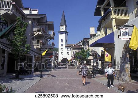 resort, Vermont, VT, Stratton, Gift shops and cafes along a pedestrian street in the town of Stratton a winter and summer resort. View Large Photo Image Stock Photo - resort, Vermont, VT, Stratton, Gift shops and cafes along a pedestrian street in the town of Stratton a winter and summer resort.. Fotosearch