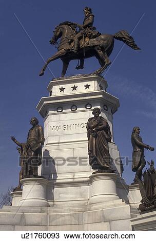 Richmond, Virginia, Washington Monument the Crawford equestrian statue surrounded by figures of Thomas Jefferson, Patrick Henry, John Marshall, Andrew Lewis, and General Thomas Nelson Jr. on Capitol Square in Richmond in the state of Virginia. View Large Photo Image Stock Image - Richmond, Virginia, Washington Monument the Crawford equestrian statue surrounded by figures of Thomas Jefferson, Patrick Henry, John Marshall, Andrew Lewis, and General Thomas Nelson Jr. on Capitol Square in Richmond in the state of Virginia.. Fotosearch
