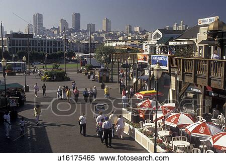 San Francisco, outdoor cafe, Fisherman' Wharf, Bay Area, California, Pier 39 on Fisherman's Wharf in San Francisco in the state of California. Skyline of downtown San Francisco in the distance. View Large Photo Image Stock Photography - San Francisco, outdoor cafe, Fisherman' Wharf, Bay Area, California, Pier 39 on Fisherman's Wharf in San Francisco in the state of California. Skyline of downtown San Francisco in the distance. . Fotosearch