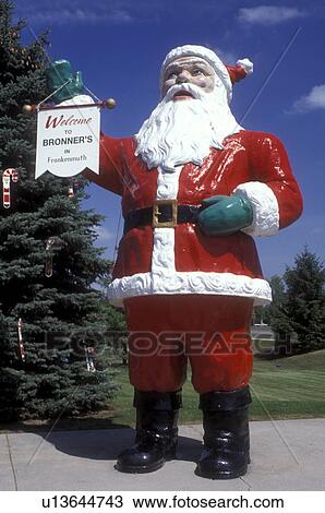 Stock Image -  santa clause, Michigan, Frankenmuth, Giant Santa Clause Statue welcomes visitors to Bronner's Christmas Wonderland in Frankenmuth.. Fotosearch