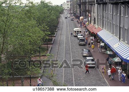 Savannah, waterfront, Georgia, Scenic view of the cobblestone River street in the Historic Riverfront District of Savannah in the state of Georgia. View Large Photo Image Stock Photo - Savannah, waterfront, Georgia, Scenic view of the cobblestone River street in the Historic Riverfront District of Savannah in the state of Georgia. . Fotosearch