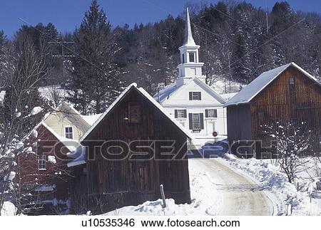 scenic village, Vermont, VT, Waits River, blue sky, country road, snow, winter. View Large Photo Image Stock Photograph - scenic village, Vermont, VT, Waits River, blue sky, country road, snow, winter.. Fotosearch