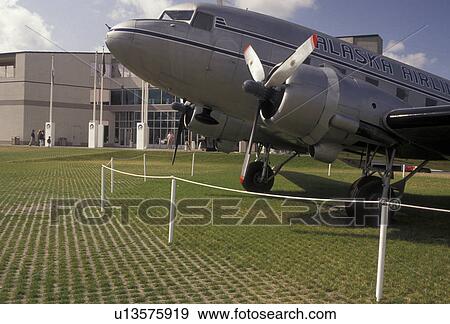 Stock Photo -  Seattle, Museum of Flight, Washington, A DC-3 is displayed outside the Museum of Flight in Seattle in the state of Washington. . Fotosearch