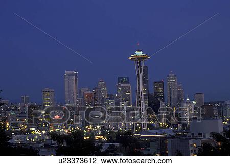 Seattle, skyline, space needle, Washington, Downtown skyline of Seattle at night in the state of Washington. View Large Photo Image Stock Image - Seattle, skyline, space needle, Washington, Downtown skyline of Seattle at night in the state of Washington. . Fotosearch