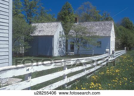 Stock Photograph -  shakers, Hancock, Shaker Village, Massachusetts, The Berkshires, Historic buildings at the Hancock Shaker Village in Pittsfield, Massachusetts.. Fotosearch