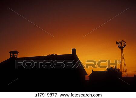 Stock Photo -  silhouette, amish, Amish country, Lancaster County, Pennsylvania, Pennsylvania Dutch Country, A silhouette of an Amish farm and Amish school at sunset in Lancaster in the state of Pennsylvania. . Fotosearch