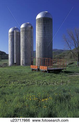 silos, Vermont, VT, Three silos on a farm in Pawlet in the spring. View Large Photo Image Stock Photograph -  silos, Vermont, VT, Three silos on a farm in Pawlet in the spring.. Fotosearch