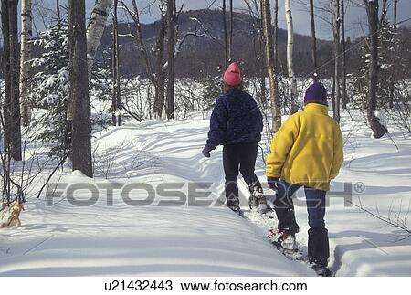 snowshoeing, Vermont, VT, Mother and daughter snowshoe in Groton State Forest in winter. View Large Photo Image Stock Image - snowshoeing, Vermont, VT, Mother and daughter snowshoe in Groton State Forest in winter.. Fotosearch