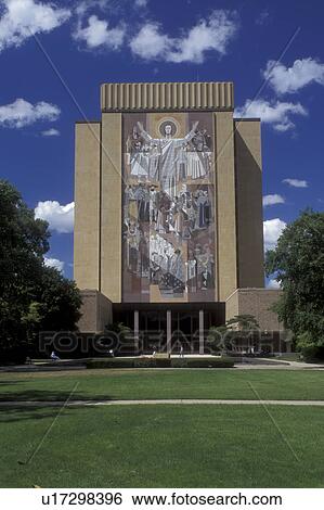 Stock Photograph -  South Bend, Indiana, Notre Dame University, A celestial mural painted on the outside of the Hesburgh Library on the University of Notre Dame campus in South Bend.. Fotosearch