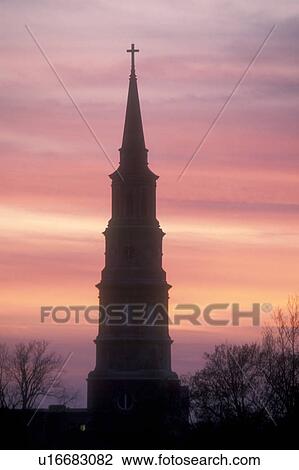 South Carolina, Charleston, church, The steeple of St. Philip's Episcopal Church at sunset in downtown Charleston, South Carolina. View Large Photo Image Stock Image - South Carolina, Charleston, church, The steeple of St. Philip's Episcopal Church at sunset in downtown Charleston, South Carolina.. Fotosearch
