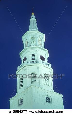South Carolina, Charleston, The steeple of St. Michael's Episcopal Church rises 186 feet above the street in downtown Charleston, South Carolina in the evening. View Large Photo Image Stock Photo - South Carolina, Charleston, The steeple of St. Michael's Episcopal Church rises 186 feet above the street in downtown Charleston, South Carolina in the evening.. Fotosearch