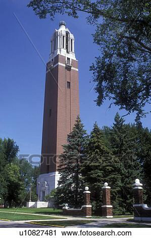 Stock Image -  South Dakota, The chimes tower, Coughlin Campanile and the South Dakota State University in Brookings . Fotosearch