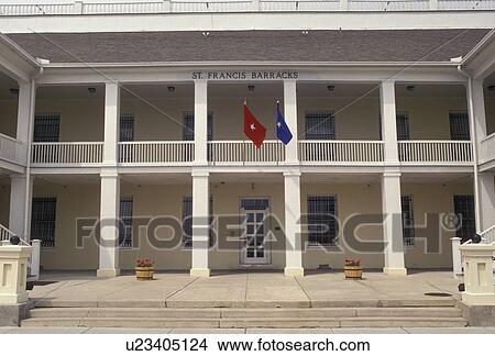 St. Augustine, Florida, The State Arsenal, St. Francis Barracks in the old city of Saint Augustine in the state of Florida. St. Augustine is the oldest settlement in the United States. View Large Photo Image Picture - St. Augustine, Florida, The State Arsenal, St. Francis Barracks in the old city of Saint Augustine in the state of Florida. St. Augustine is the oldest settlement in the United States.. Fotosearch