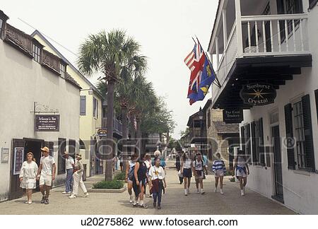 St. Augustine, Florida, Tourist walk along St. George Street a walking mall in the old city of Saint Augustine in the state of Florida. St. Augustine is the oldest settlement in the United States View Large Photo Image Stock Image - St. Augustine, Florida, Tourist walk along St. George Street a walking mall in the old city of Saint Augustine in the state of Florida. St. Augustine is the oldest settlement in the United States . Fotosearch