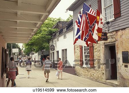St. Augustine, Florida, Tourist walk along St. George Street a walking mall in the old city of Saint Augustine in the state of Florida. St. Augustine is the oldest settlement in the United States View Large Photo Image Stock Photo - St. Augustine, Florida, Tourist walk along St. George Street a walking mall in the old city of Saint Augustine in the state of Florida. St. Augustine is the oldest settlement in the United States . Fotosearch