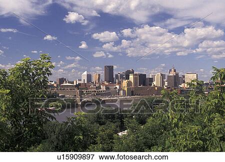 St. Paul, skyline, Twin cities, Mississippi River, Minnesota, A view of the downtown skyline of Saint Paul from across the Mississippi River in the state of Minnesota. View Large Photo Image Stock Photo - St. Paul, skyline, Twin cities, Mississippi River, Minnesota, A view of the downtown skyline of Saint Paul from across the Mississippi River in the state of Minnesota.. Fotosearch