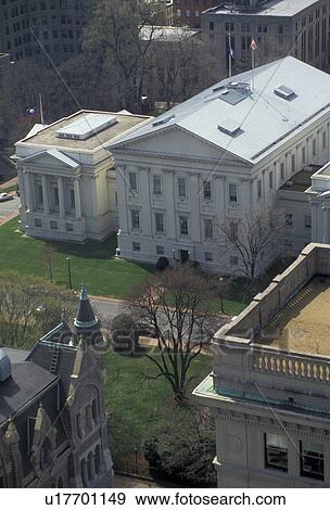 Stock Photo -  State Capitol, State House, Richmond, Virginia, Aerial view of the State Capitol in the capital city of Richmond in the state of Virginia.. Fotosearch