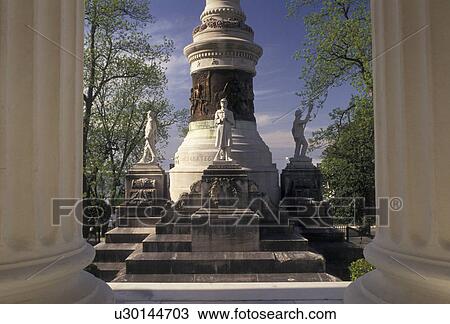 Stock Image -  State Capitol, State House, Montgomery, Alabama, View of The Confederate Monument from the State Capitol Building in the capital city of Montgomery in the state of Alabama.. Fotosearch