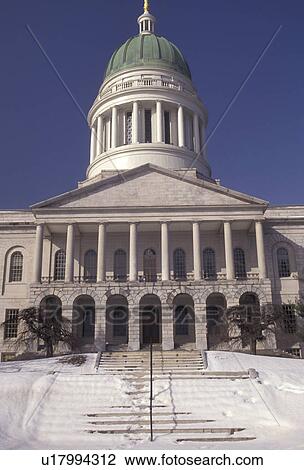 State House, State Capitol, Augusta, Maine, Looking up at the magnificent State House with snow on the steps in the capital city of Augusta in the state of Maine. View Large Photo Image Stock Image - State House, State Capitol, Augusta, Maine, Looking up at the magnificent State House with snow on the steps in the capital city of Augusta in the state of Maine.. Fotosearch