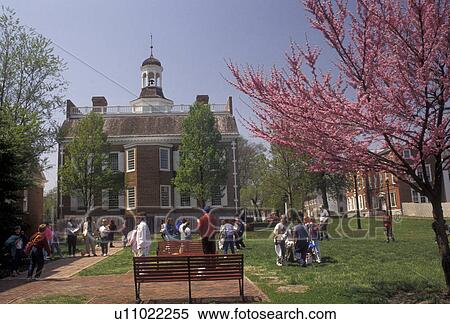 Stock Photography -  State House, State Capitol, Dover, Delaware, Tourists walk around the grounds of the State House in the spring in the capital city of Dover in the state of Delaware.. Fotosearch