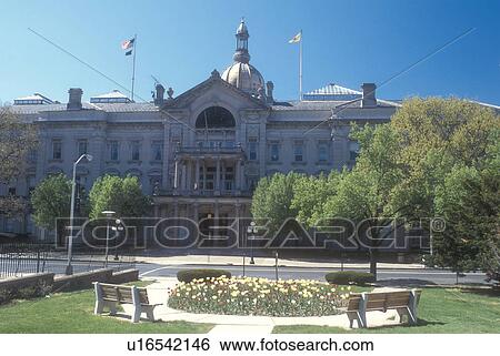 Stock Photograph -  State House, State Capitol, Trenton, New Jersey, The State House in the capital city of Trenton, New Jersey in the spring.. Fotosearch