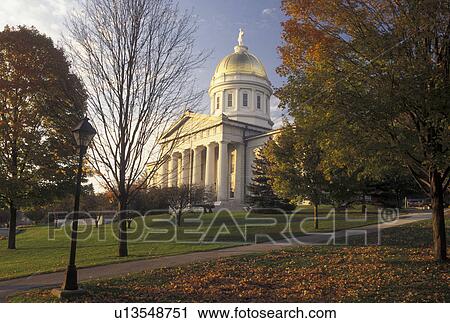 Stock Image -  State House, State Capitol, Vermont, Montpelier, The State House during fall foliage in the capital city of Montpelier in the state of Vermont. . Fotosearch